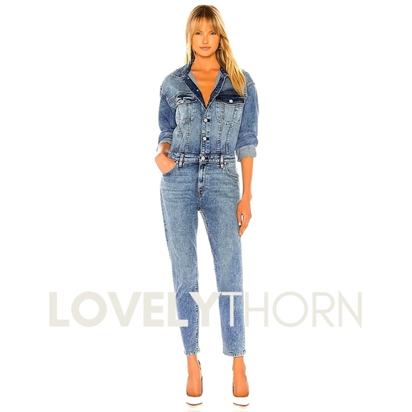 HUDSON // long sleeved fitted stretch denim jumpsuit in magnetize - Picture 3 of 12